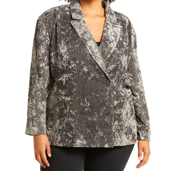 Treasure & Bond Jackets & Blazers - Treasure & Bond Double Breasted Crushed Velvet Blazer Gray Size 2X